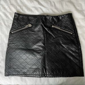 Quilted black leather skirt
